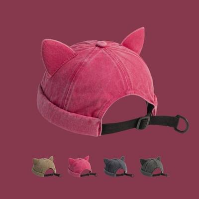 Washed Old Cat Ears Landlord Hat Breathable Beanie Hat Fashion Brimless Hat  Women