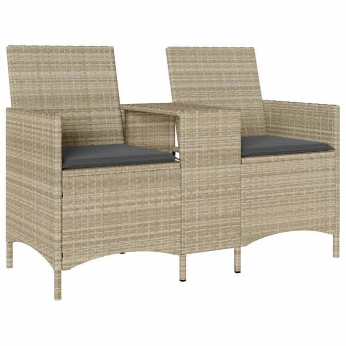 VidaXL 2-seater Garden Sofa with Table and Cushions Wicker, Outdoor Sofa, Garden Furniture, Furniture of 4003889