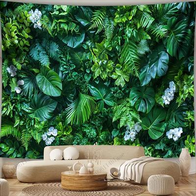 Tapiz de Planta Verde Exuberante Cabecero Vida Vegetal Tapiz de Pared Tela de Fondo Pancarta de Jardín Belleza Botánica Decoración del Hogar