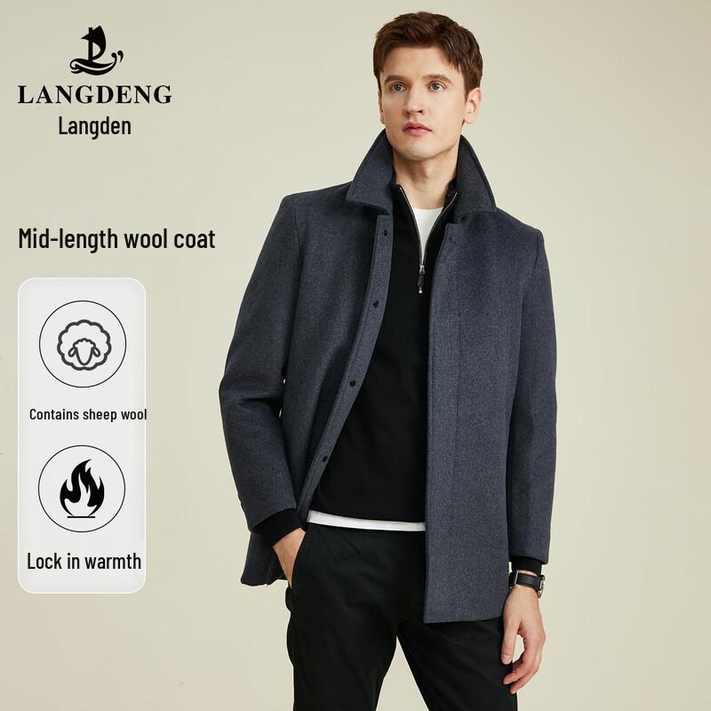 

Langdeng Men s Winter Business Wool Blend Mid-Length Coat XL (52)