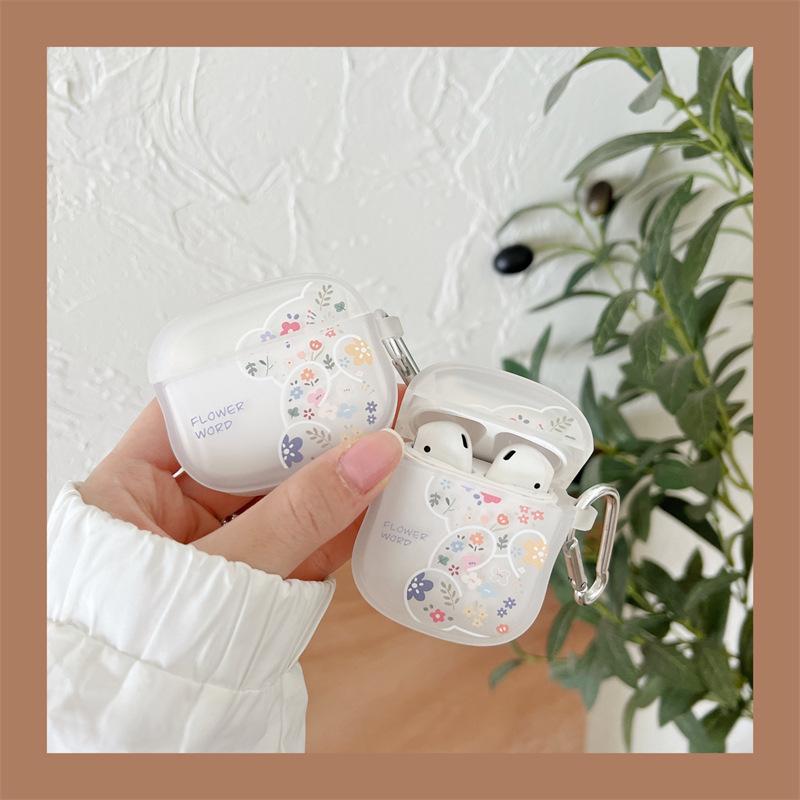 Line flower bear for AirPods pro1/1/1 generation apple bluetooth wireless headset cover cartoon soft case