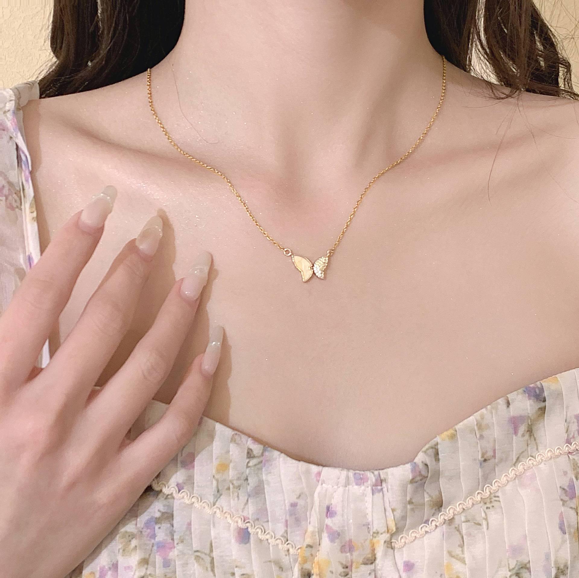 Elegant Shell Butterfly Necklace for Women - Light Luxury Titanium Steel Clavicle Chain Jewelry