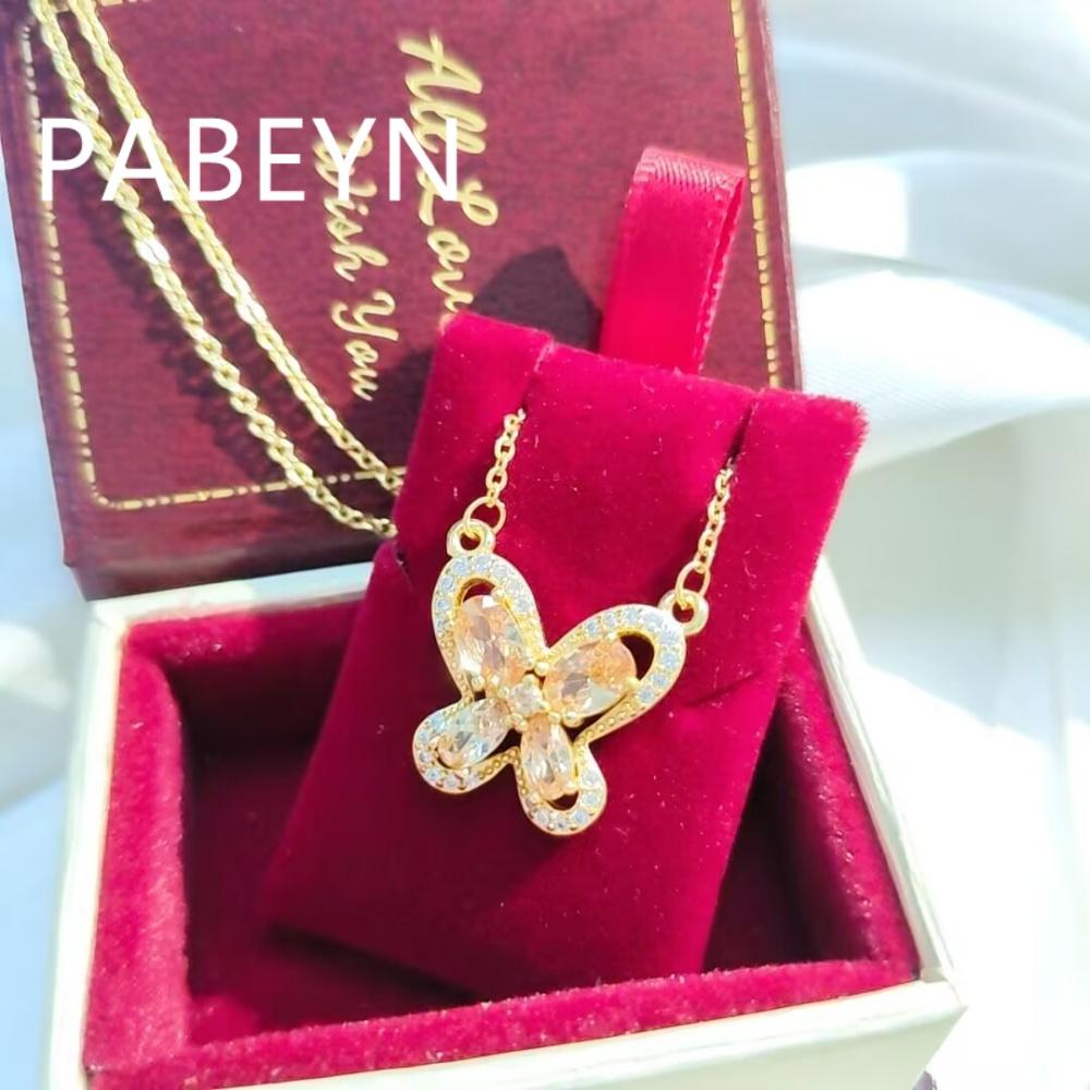 925 Sterling Silver Light Luxury Elegant Champagne Zircon Butterfly Necklace Birthday Party Anniversary Gift