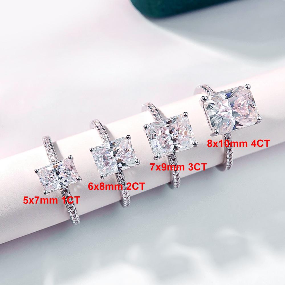 1/2/3/4CT Radiant Cut Moissanite Engagement Ring GRA Certified CopperHalo Diamond Wedding Bands for Women Jewelry