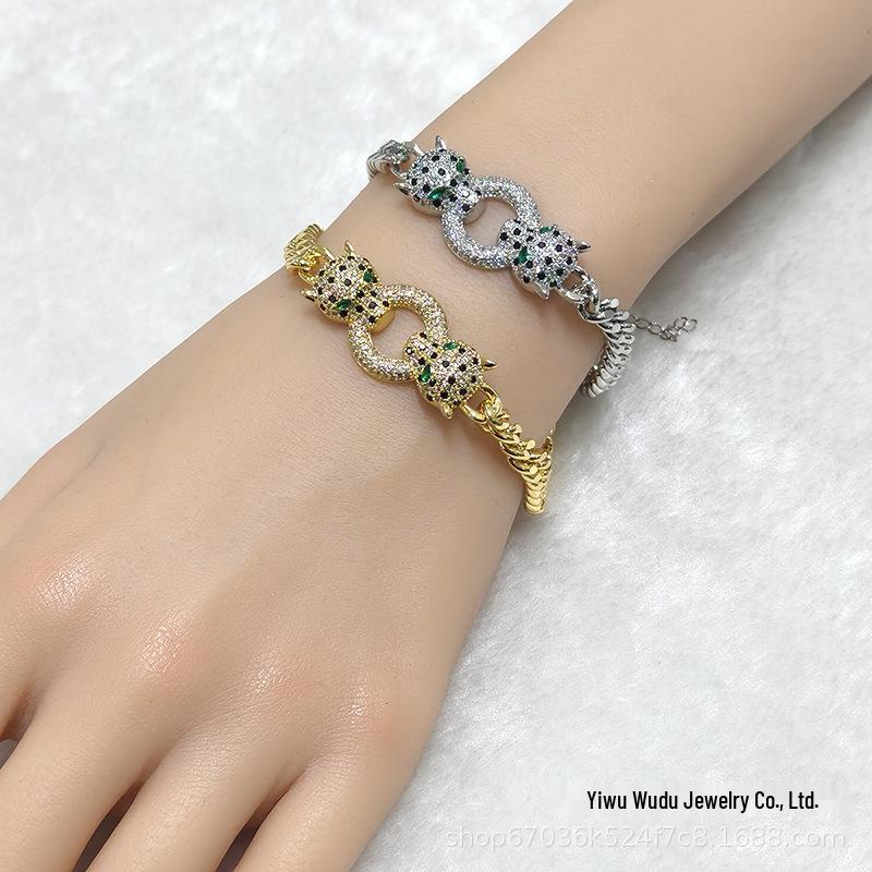 European & American Hip Hop Leopard Cuban Chain Bracelet: Trendy Luxury Cold Style Jewelry Copper золотой