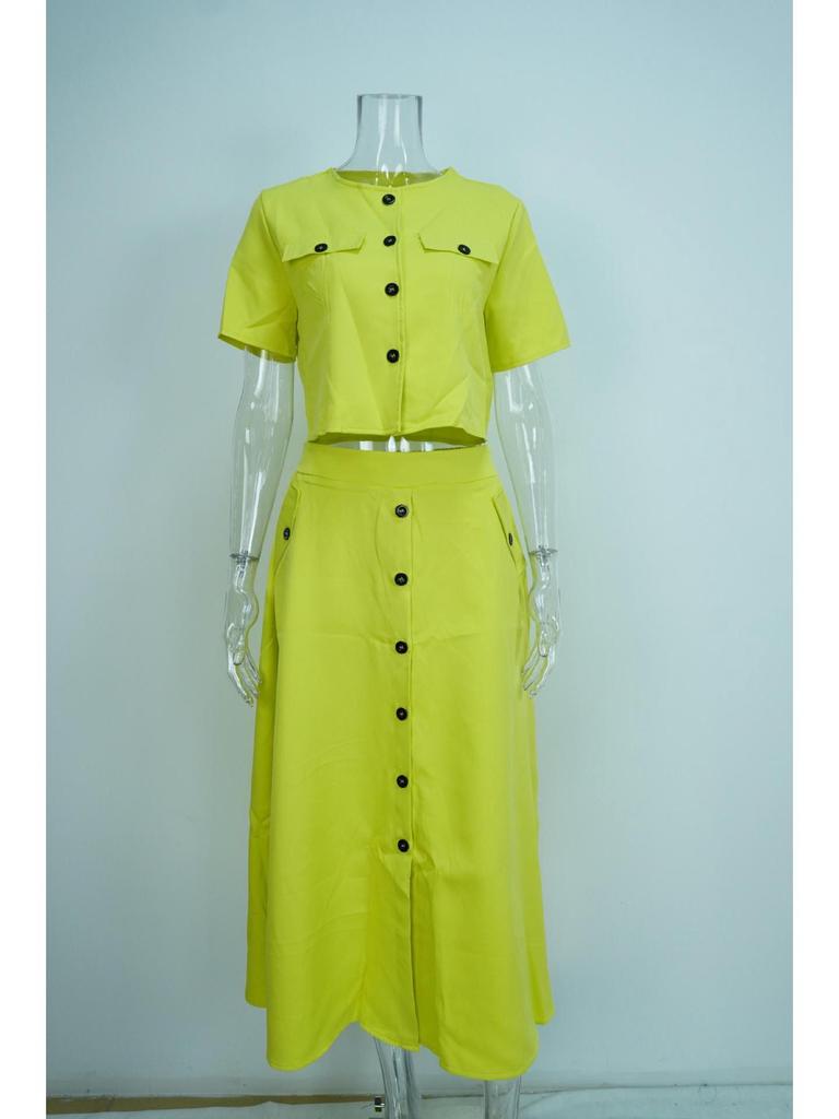 2026 Spring Women's Elegant Solid Color Casual Short Top & Skirt Set