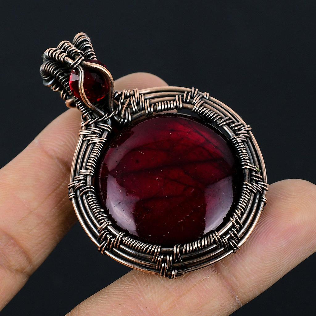 Red Flash Labradorite Pendant, 999 Copper Wire Wrapped Jewelry, Gemstone Jewelry Pendant, Handmade Wedding Gift Jewelry