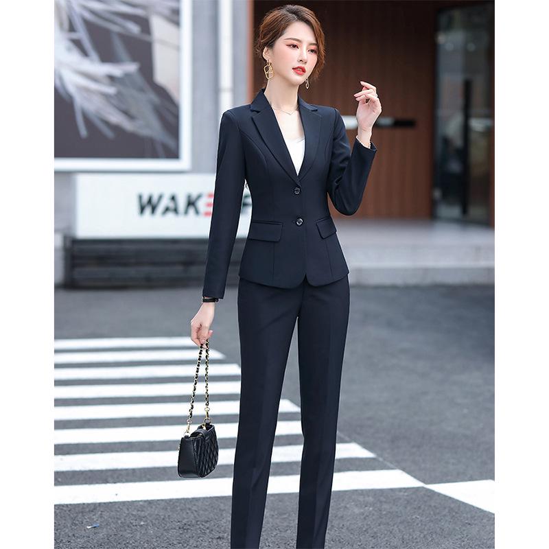 Women's Formal Business Interview Suit - Black Slim Fit Blazer and Pants Set