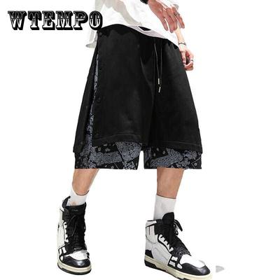 Breasted Shorts Male Hip-Hop Cashew Flower Stitching Loose Tide Brand Trend Fake Zweiteilige Casual Five-Point-Hosen
