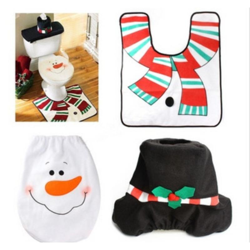 3pcs Santa Claus Toilet Cover With Foot Pad And Water Tank Cover+Tissue Cover Toilet Decoration Set Bathroom Decoration