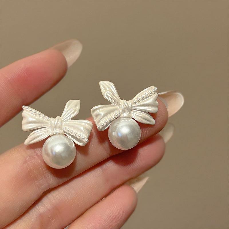 French Style Pearl Bowknot Earrings For Women Sweet Exquisite Irregular Bow Stud Earrings For Women Ear Buckle Party Holiday Jewelry Gifts