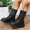 Women's Ankle Boots Retro Versatile Platform Short Boots Autumn New 2026 Fashion Retro Outdoor PU Leather Boots Large Size 35-43