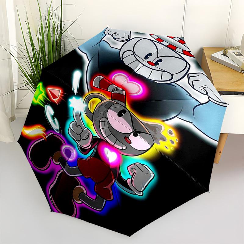 

1pc Cuphead & Mugman Outdoor Umbrella - Automatic Opening/Closing, Portable 3-Fold Design, 8-Rib Iron Frame - Perfect Gift for Fans, Travelers, Daily