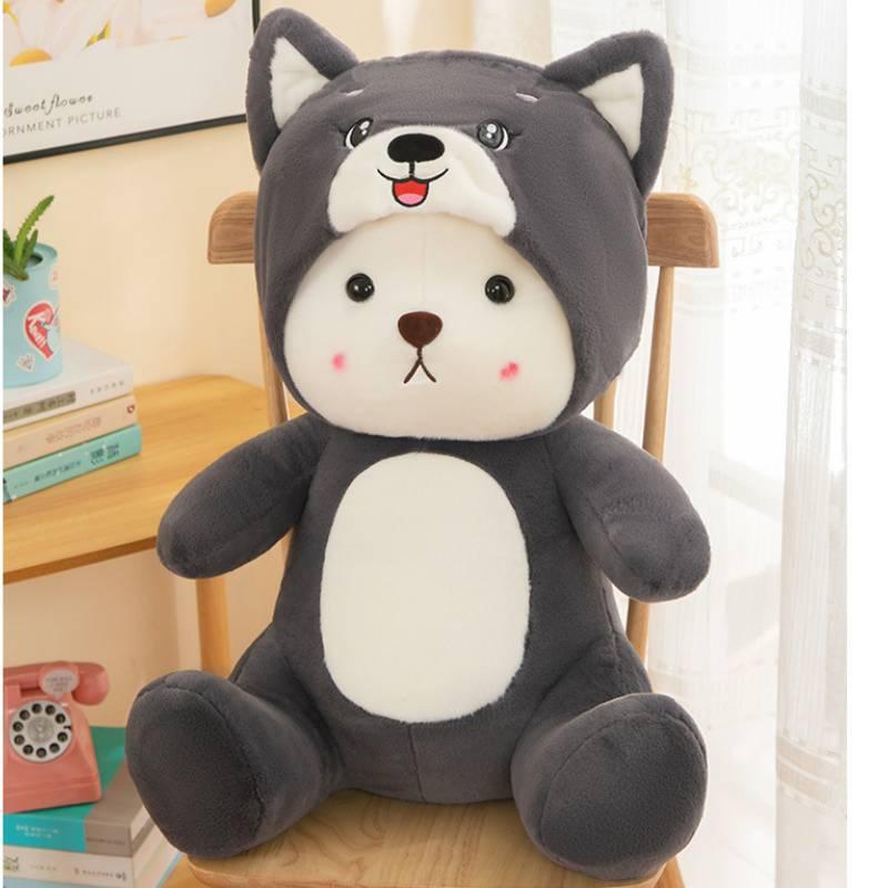 New Cross-border Plush Toy Cartoon Husky Transformed Into Bear Cushion Doll For Sleeping And Hugging