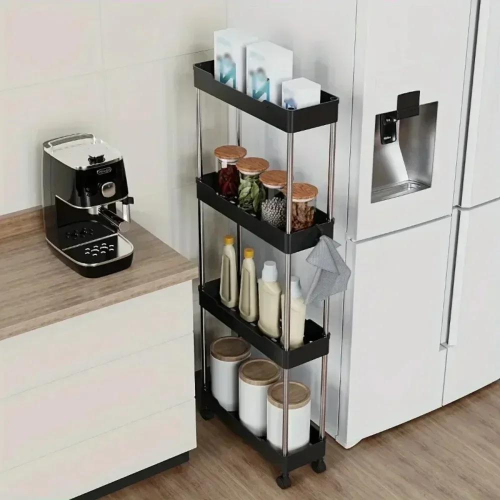 Bathroom Storage Rack with Wheels 3/4 Layer Rolling Utility Cart Bathroom Storage Organizer Multi-purpose Utility Cart Banheiro