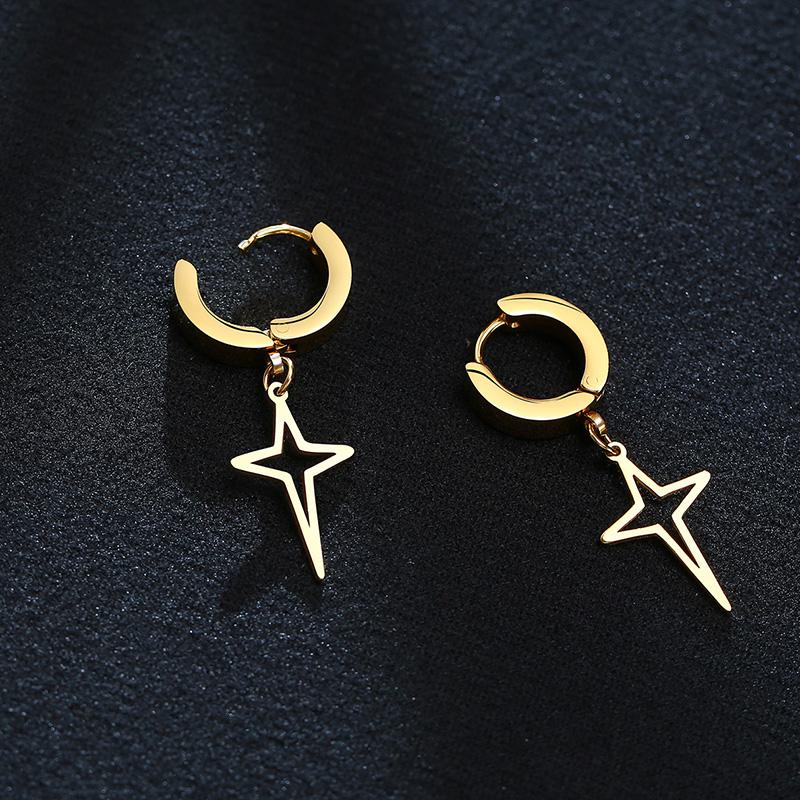 Star Hoop,Stainless Steel Star Earring, Polaris Dangle Hoop Earring, Stars Charm Earrings For Men Women Jewelry