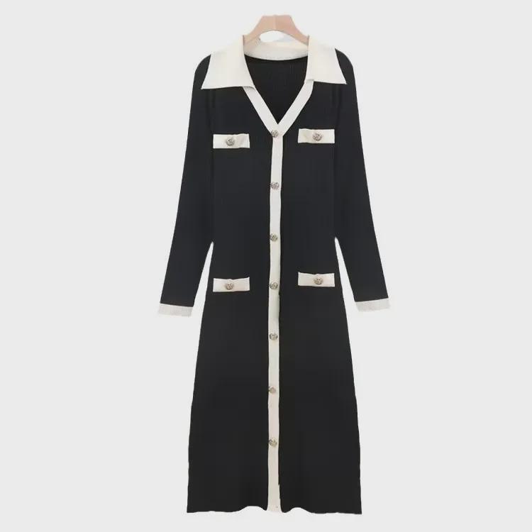 Korean Chic V-Neck Slim Fit Knitted Dress - Spring & Autumn 2025 Collection