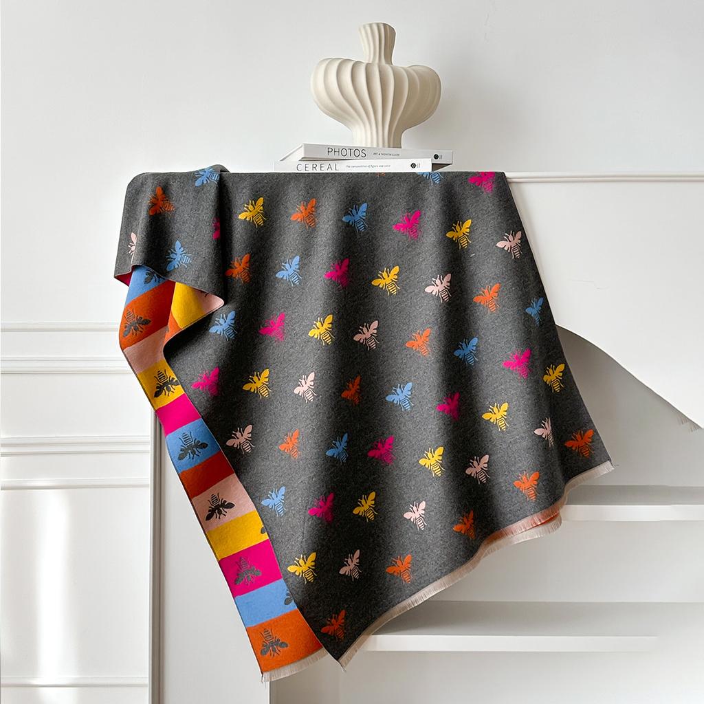 Koreanische Version langer Schal Imitation Kaschmir doppelseitiger Bienen-Schal vielseitiges Cape für beide Zwecke verdickt warm Frauen