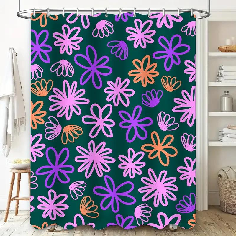 

Vibrant Floral Shower Curtain Perfect Decor For Modern Bathrooms Green Purple Flowers Pattern Waterproof Bath Tarp Easy Installa W60H190(CM)-1 Pcs