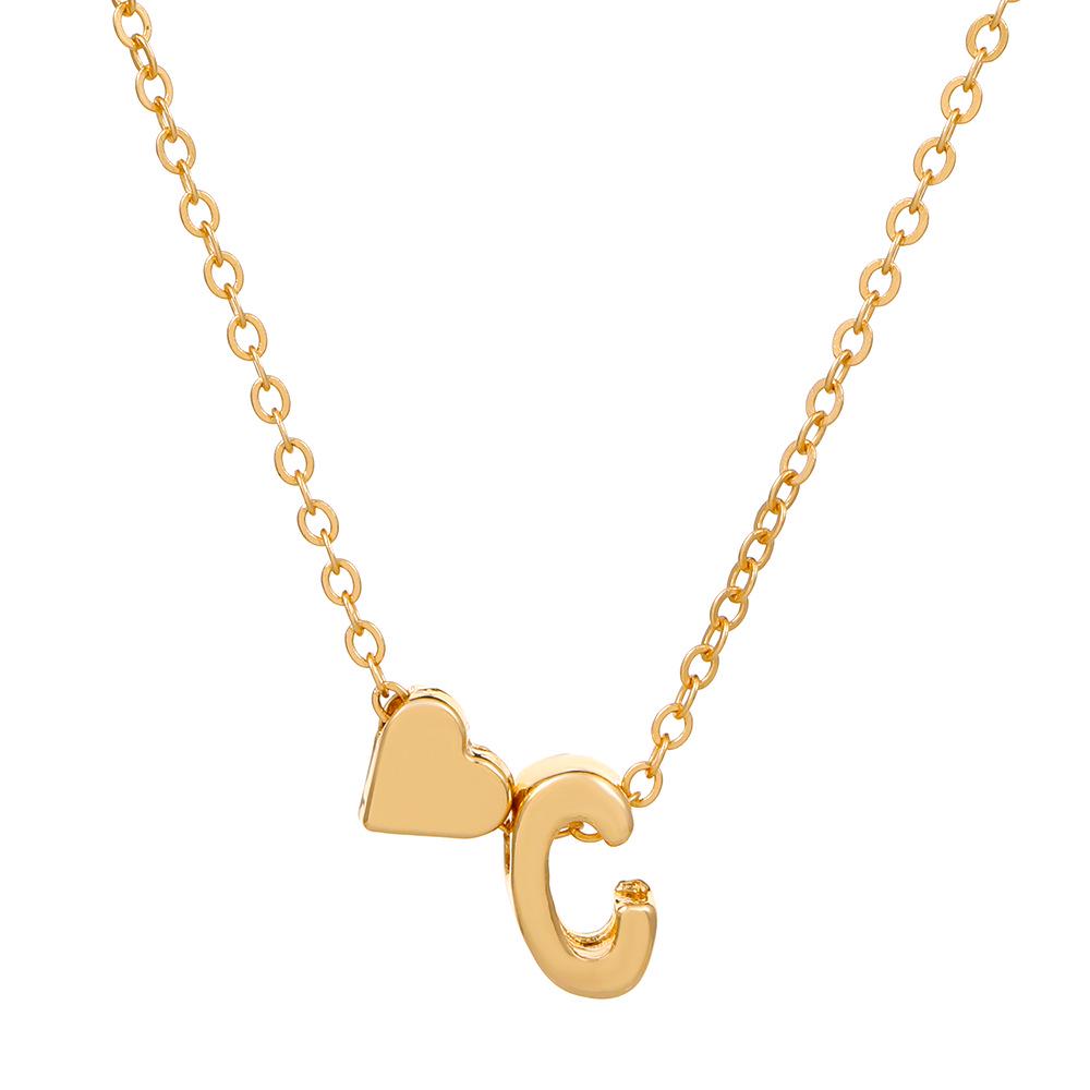 European & American Alphabet Love Heart Pendant Necklace – Versatile Peach Heart Clavicle Chain