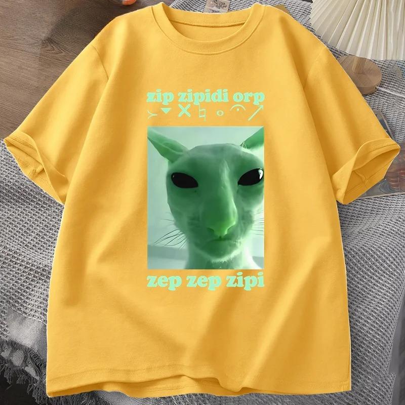 Funny Alien Cat Dank Meme T Shirt for Women Brainrot T-shirt Stupid Cringe Tshirt Harajuku Tees