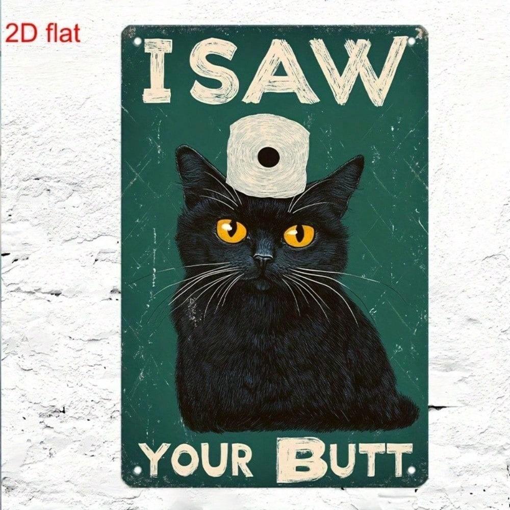 Grappig Zwart Kat Metalen Bord 20x30 cm, Humoristisch Toiletpapierhouder Plaquette, Nieuwigheid Badkamer Wanddecoratie