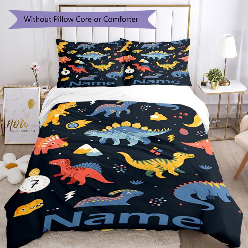 3pcs Custom Name Dinosaur Bedding Set Duvet Cover Closure Includes 1 Duvet Cover & 2 Pillowcases, Soft and Comfortable for All Seasons.