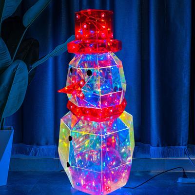 LED Prismatic Iridescent Snowman Ornaments USB Powered 3D Light Up Snowman Colorful