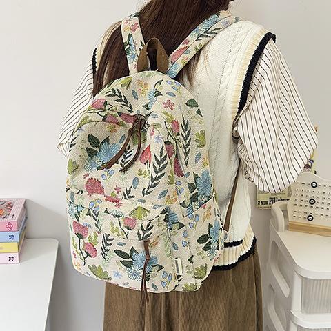 Schoolbag New Retro Floral Schoolbag High Value Travel Leisure Backpack Student Leisure Versatile Girl Large Capacity Backpack