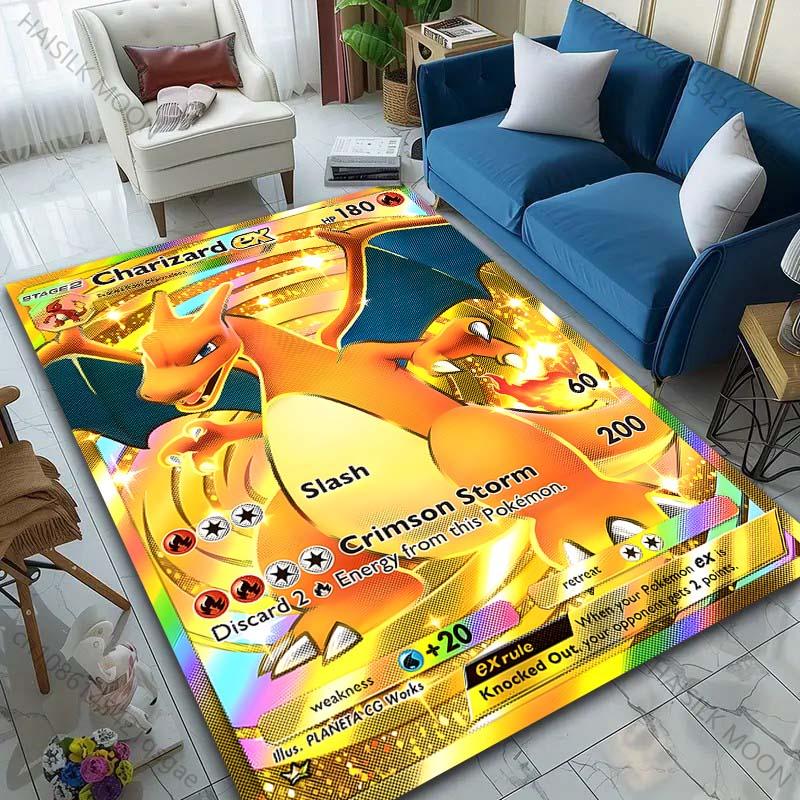 New! Pokemon Charizard Cards Print Carpet for Living Room Bedroom Bedside Floor Mat Kid's Room Non-slip Mat Home Decor Gifts