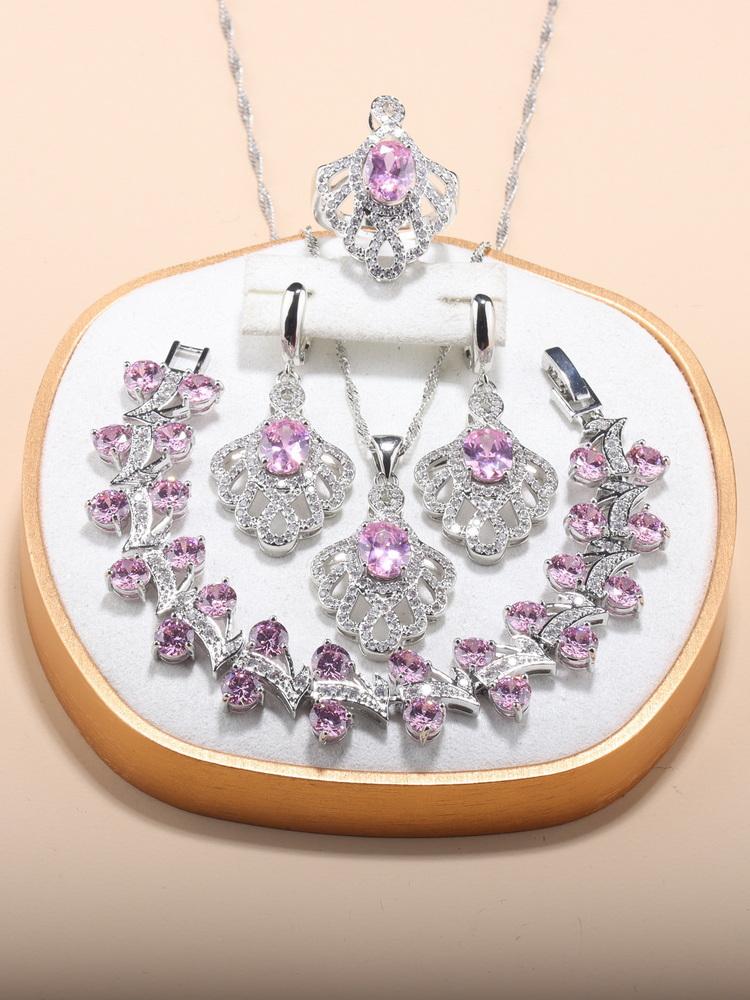 Original Design Rose Red Big Jewelry Hight Quality Zircon Fashion Accessories 5-Piece Sets Women Wedding-Party Costume