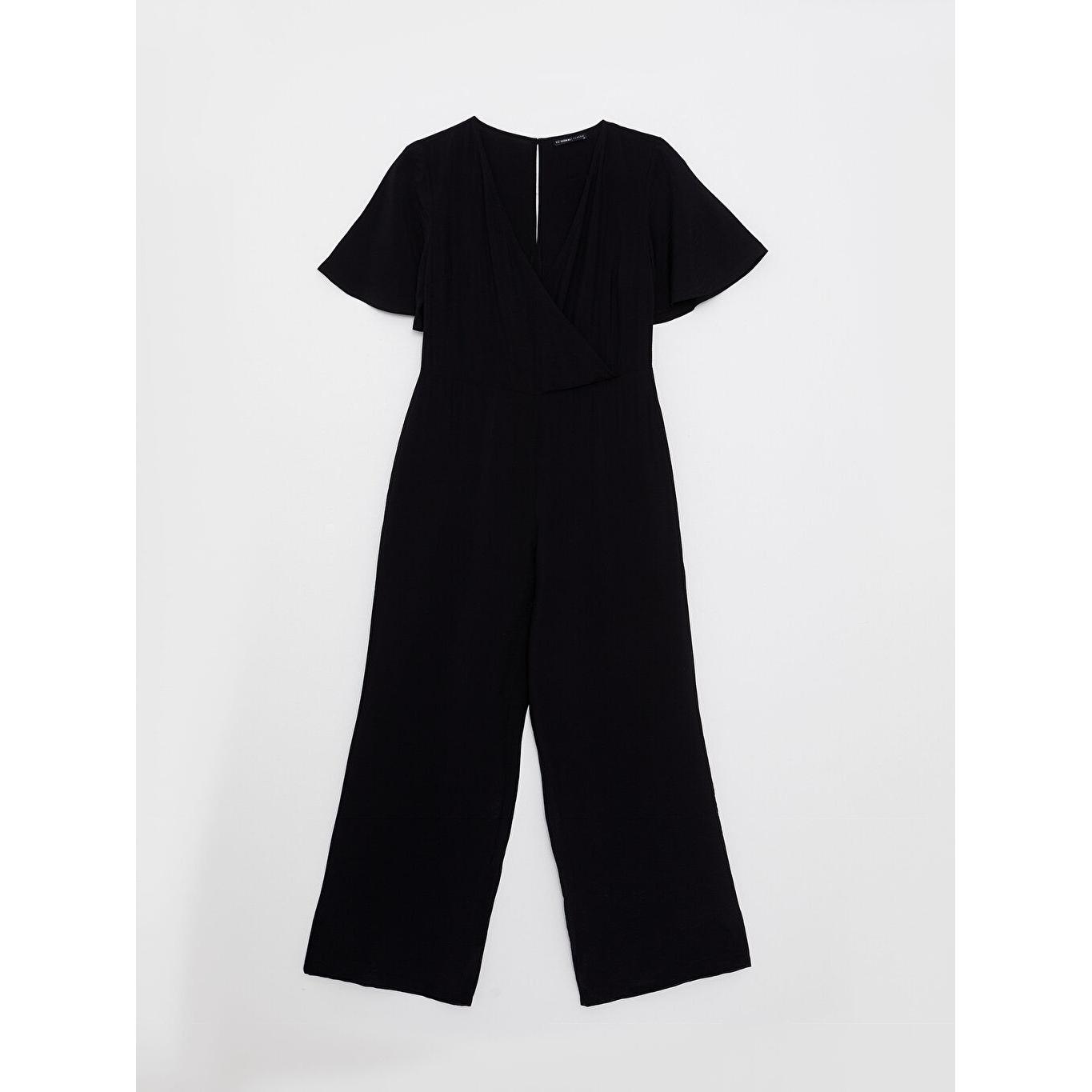 

LCW CLASSIC Женский комбинезон с двубортным воротником и короткими рукавами, черный