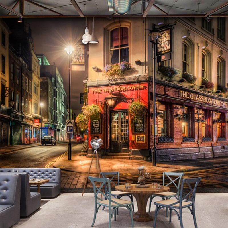 Papier Peint Mural 3D Personnalisé Vue de Nuit de Ville Fond de Mur Décoration Murale Bar Café Restaurant Fresque Papel De Parede 3D Paisagem