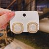Korean Japanese Style S925 Sterling Silver Geometric Square Earrings with Irregular Shell Fragments for Women