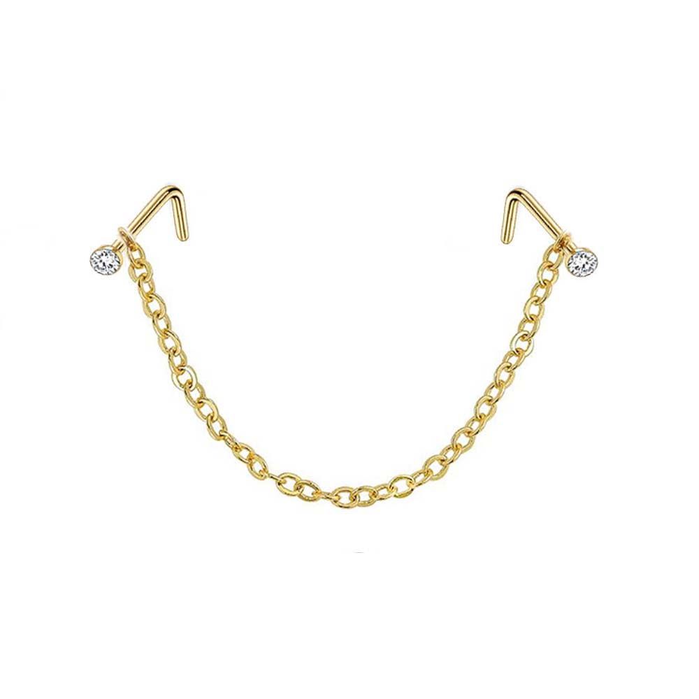 Steel Earrings Piercing Rhinestones Septum Rings Double Nose Chain Nose Piercing Ring Nose Stud