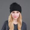 Winter Lady Hat Knitted Thick Stretchy Plush Ball Decor Solid Color Ear Warm Daily Wear Cap Outdoor Skiing Skating He