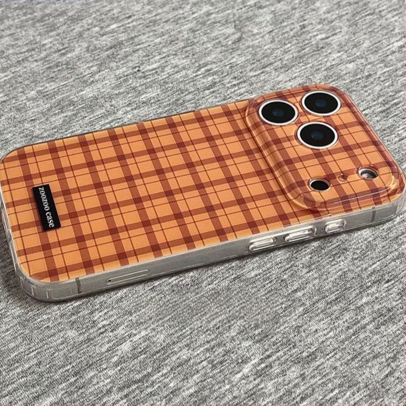 Trendy INS Creative Double-layered Orange Plaid Phone Case For iPhone 17Promax  Air 16 15 14 13 Pro MAX Plus Y2K Advenced Cover