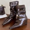 Eilyken Design Pleated Wedges High Heels Women Ankle Boots Spring Autumn Short Booties Concise Pointed Toe Shoes