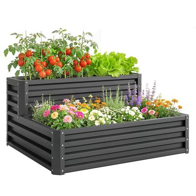 2-Tier Steel Raised Garden Bed, Open Bottom, 120x101x58 Cm, Dark Grey