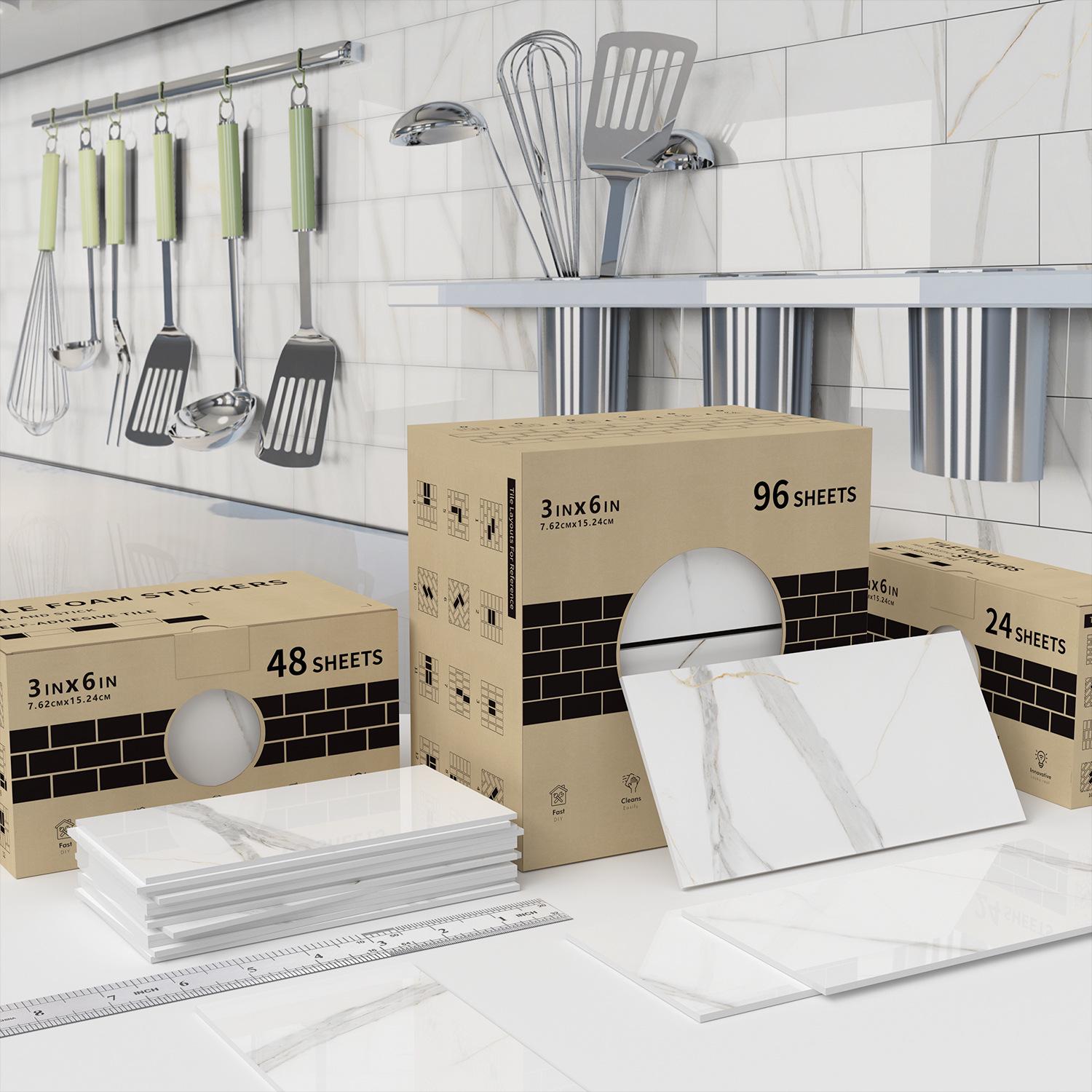 

Водонепроницаемые пенопластовые наклейки на стену под мрамор для ванной и кухни 96 pieces