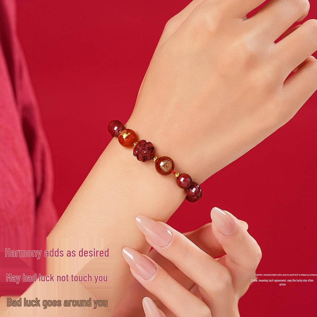 Genuine Cinnabar Hexagonal Bracelet for Men & Women - Three Horse Year Design