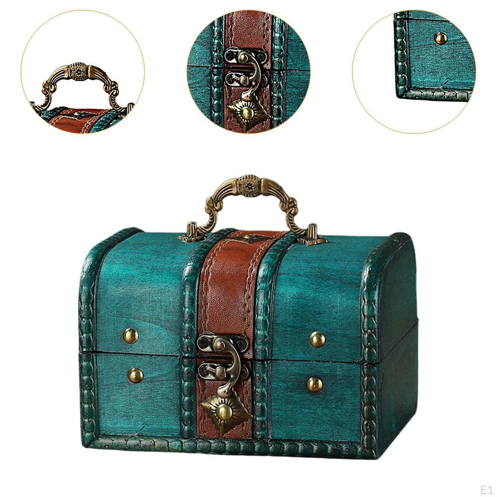 Wood Treasure Chest Decorative Box Collection Gift Decoration Unique Desktop Handheld Jewelry