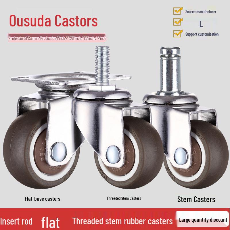 

Silent Rubber Stem Caster with Threaded Stem and Brake, Wear-Resistant, Lightweight: 1/1.25/1.5/2 Inch Sizes Available 1 inch Threaded Stem Swivel