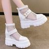 Fashion Pink Lovely Height Increasing Boots Women Breathable Mesh Buckle Zip Decor Summer Boots thick sole chunky platform uniform shoes