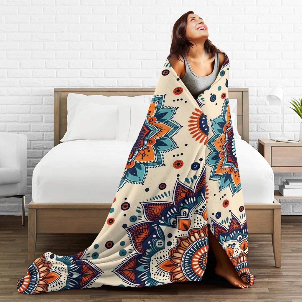 Retro Bohemian Woven Pattern  Plush Blanket Kids  Flannel Throw Blanket For Couch Chair Sofa Bed Soft Warm Bedspread Gift