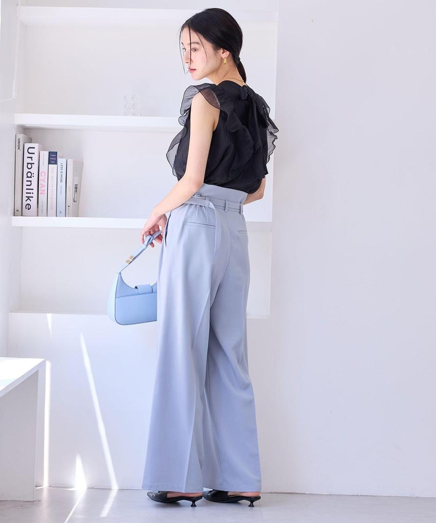 Shiny Bowtie Frill a gorgeous summer and back Black [BIS] Women's Blouse, staple. [Front 2-way] [Washable] (01)