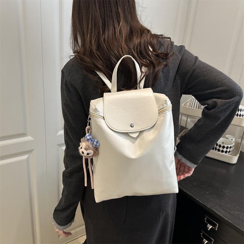 Schoolbag Texture Double Backpack Women's New Backpack Fashion Solid Color Schoolbag Female College Student Travel Bag Student Bag Wholesale