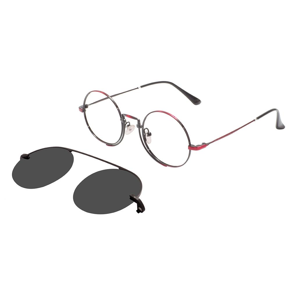 Classic Metal Retro Round Glasses Frames With Clip On Sunglasses Large High Quality Full Rim For Optical Prescription lenses