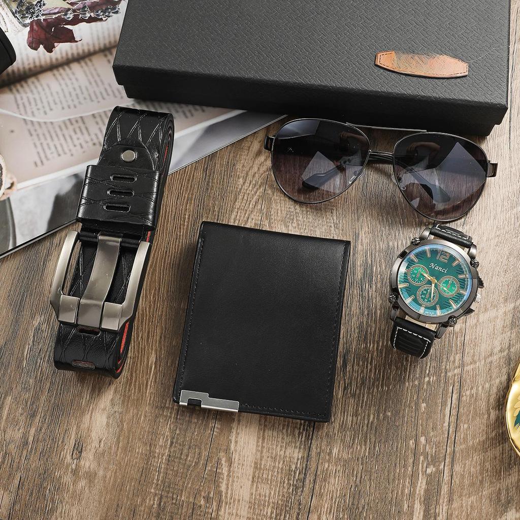 Men's 4-Piece Business Gift Set: Watch, Wallet, Belt & Sunglasses