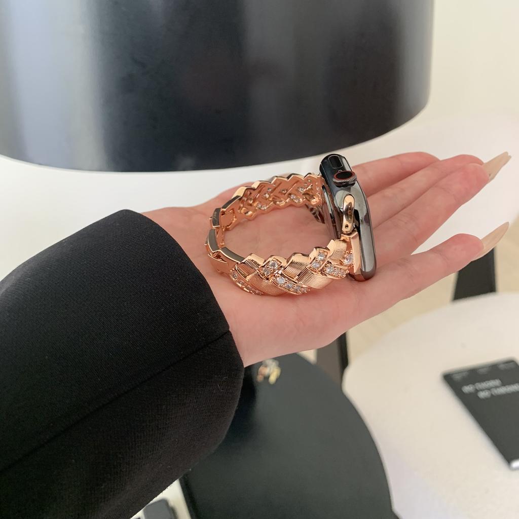 Měděný řemínek k hodinkám pro Apple Watch Series 10 Ultra 9 8 7 SE 6 5 4 3 2 1 46mm 49mm 45mm 44mm 42mm Náramek s kubickými zirkony ve tvaru klasu